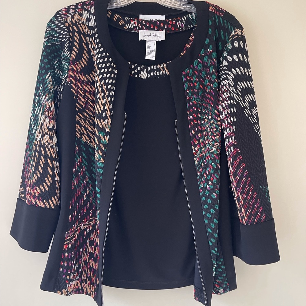 Jos Ribkoff. Fun, colorful jacket and coordinating top. NWOT. Size 12.